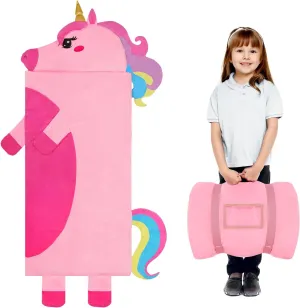 Kids Sleeping Bag Soft Plush Toddler Nap Mat with Pillow for Boys Girls Large 67 * 27.5 Inch Sleeping Mat for Daycare Preschool Kindergarten