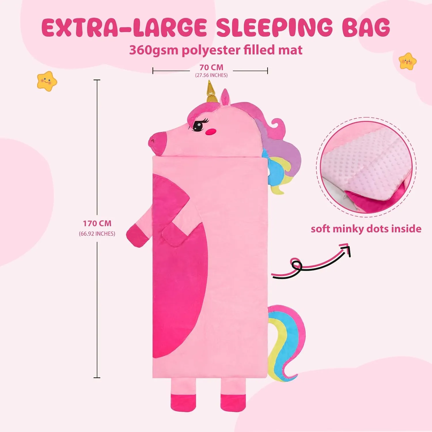 Kids Sleeping Bag Soft Plush Toddler Nap Mat with Pillow for Boys Girls Large 67 * 27.5 Inch Sleeping Mat for Daycare Preschool Kindergarten