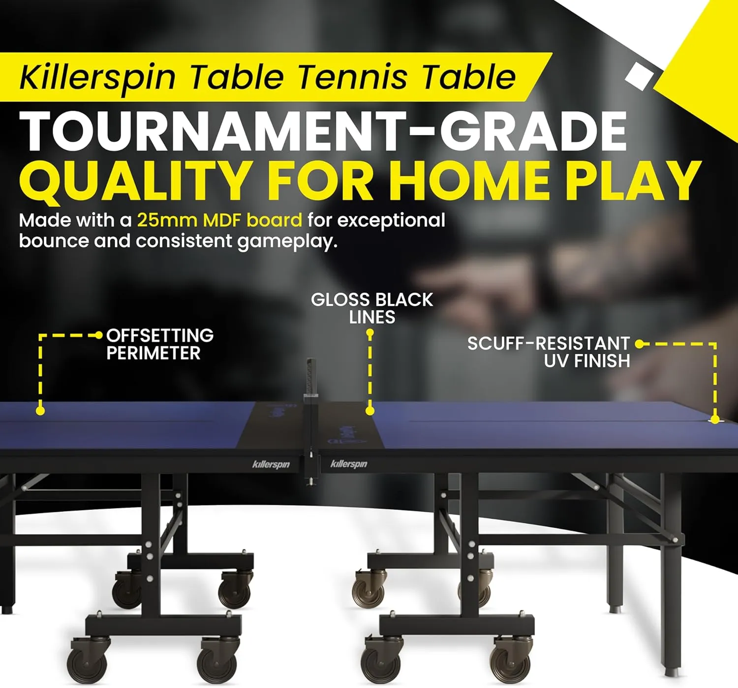Killerspin MyT Max - Ping Pong Table, Foldable Table for Table Tennis, Portable Ping Pong Table Set with Built-in Paddle and Ball Storage, 25mm