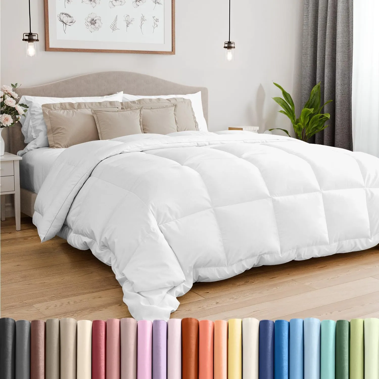 King Size, White Alternative Down Comforter - Warm and Lightweight - Luxury and Breathable Hotel Quality Bedding Set - All Season Fluffy and Cozy Oversized Cooling Microfiber Duvet Insert Comforter