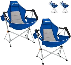 KingCamp 2 Pack Hammock Camping Chair, Swinging Portable Folding Camp Chairs for Adults 400lbs Heavy Duty Foldable Oversized with Aluminum Alloy Frame Cup Holder Pillow for Outdoor Beach Patio Sport
