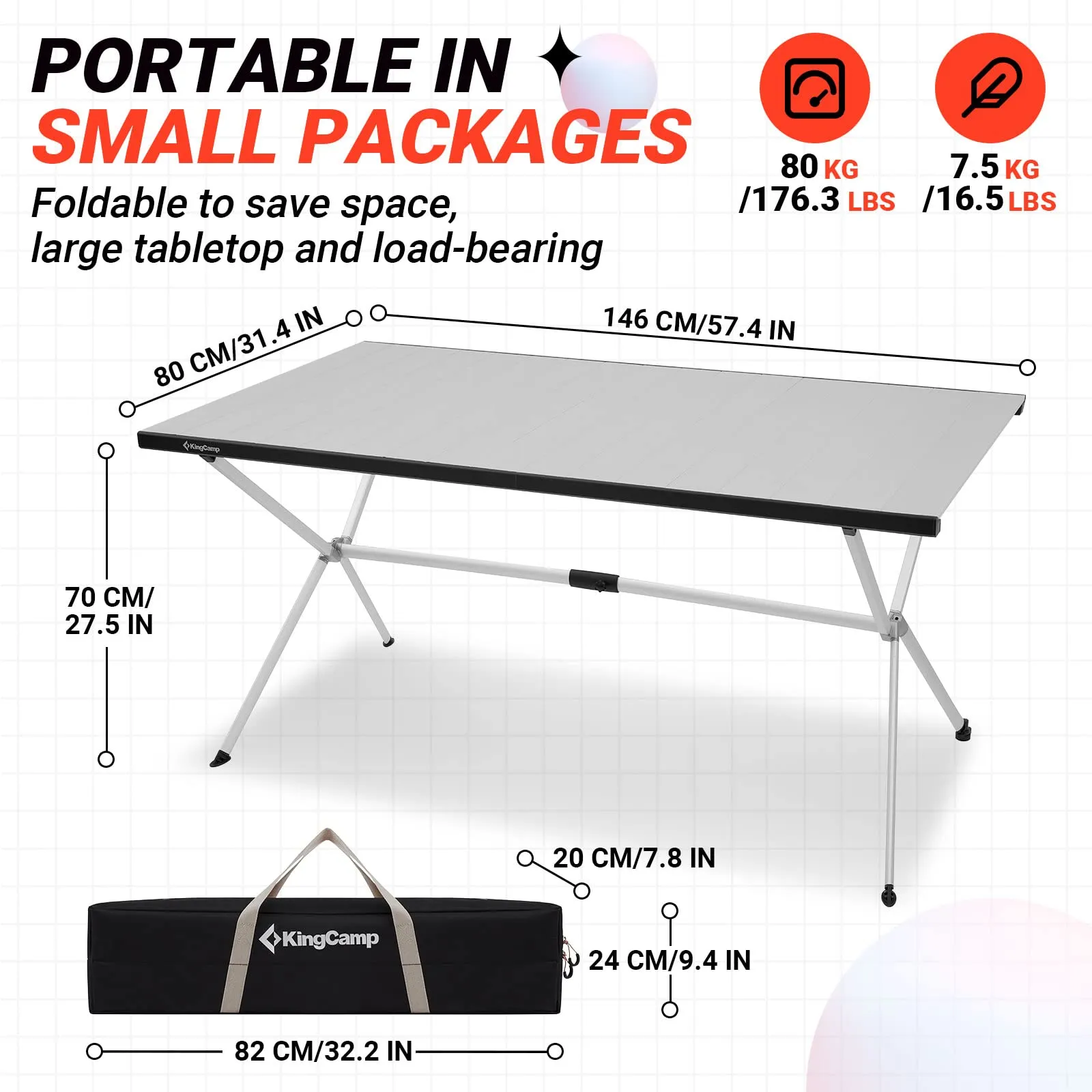 KingCamp DOLOMITE Camp Table Aluminum Roll-Up Table
