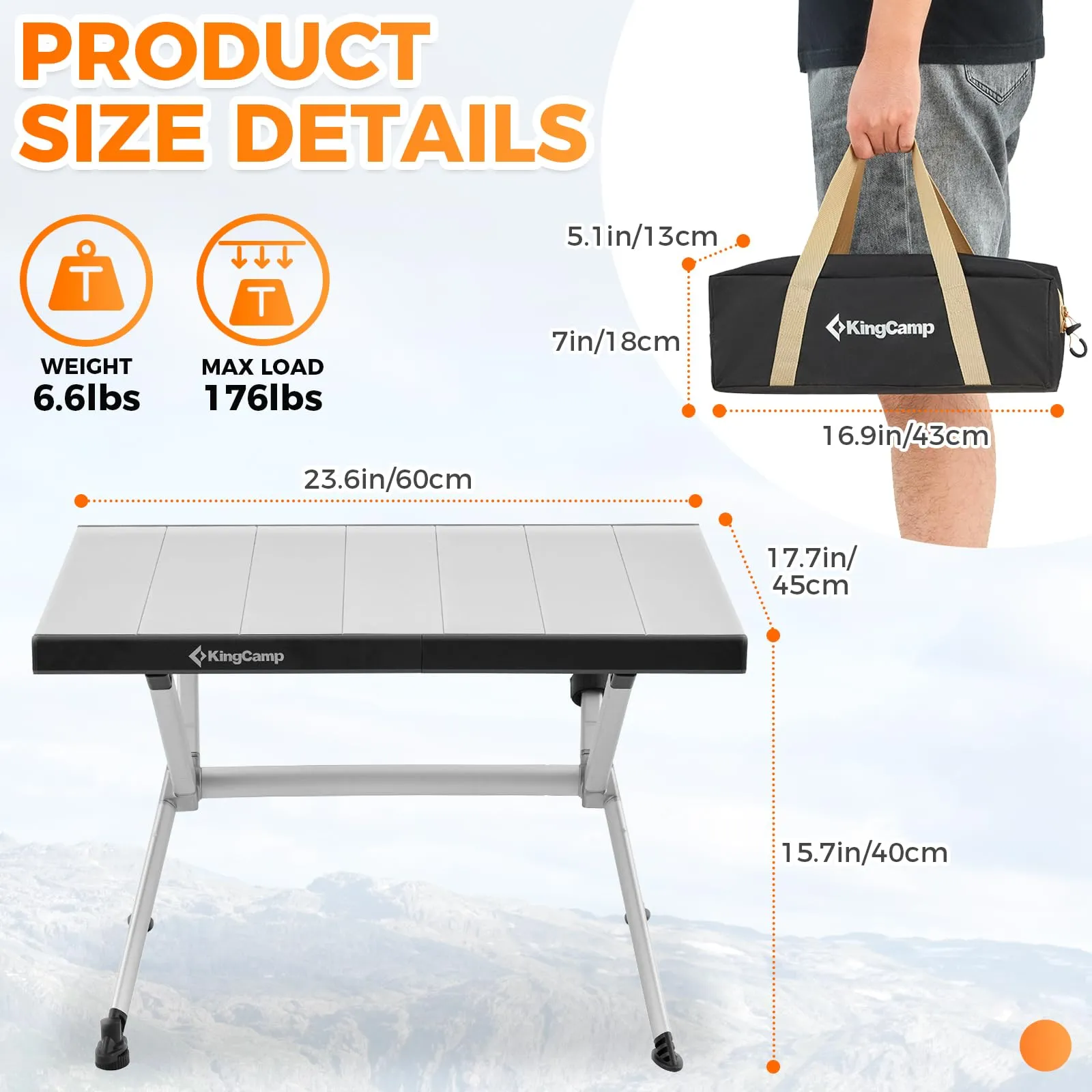 KingCamp DOLOMITE Camp Table Aluminum Roll-Up Table