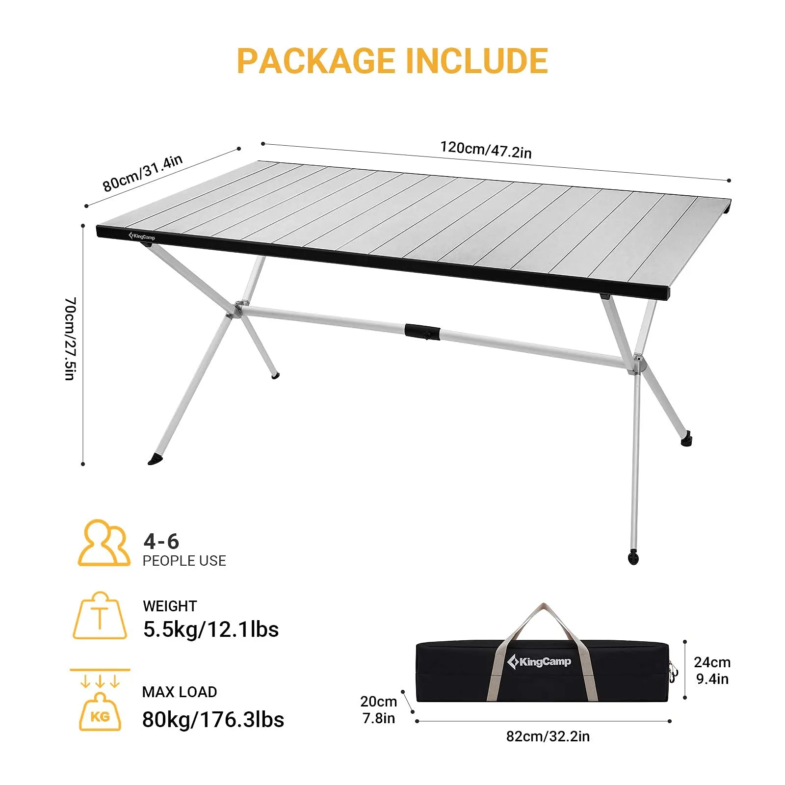 KingCamp DOLOMITE Camp Table Aluminum Roll-Up Table