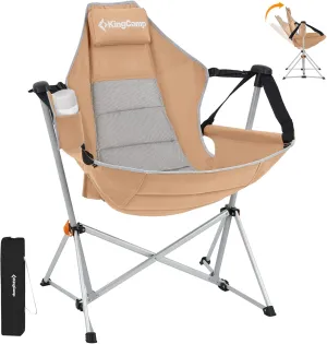 KingCamp Hammock Camping Chair, Swinging Portable Folding Camp Chairs for Adults 400lbs Heavy Duty Foldable Oversized Rocker with Aluminum Alloy Frame Cup Holder Pillow for Outdoor Beach Patio Sport