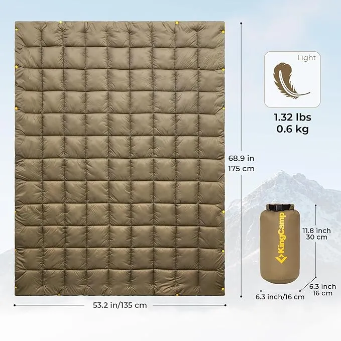 KingCamp Lightweight Camping Blanket - Multifunctional and Warm Quilt with Snap Button, Water Repellent, for Travel, Airplane, Hiking, Picnic