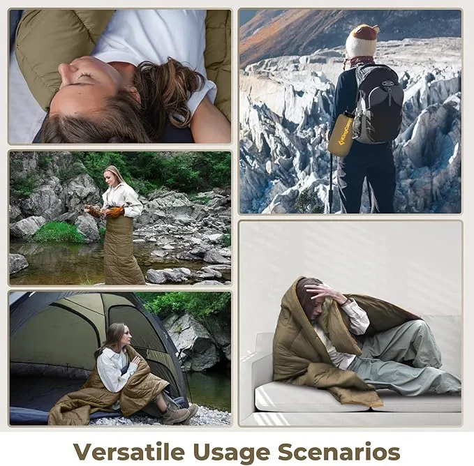 KingCamp Lightweight Camping Blanket - Multifunctional and Warm Quilt with Snap Button, Water Repellent, for Travel, Airplane, Hiking, Picnic