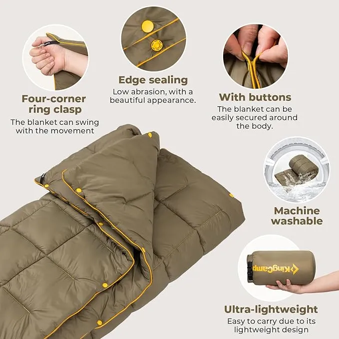 KingCamp Lightweight Camping Blanket - Multifunctional and Warm Quilt with Snap Button, Water Repellent, for Travel, Airplane, Hiking, Picnic