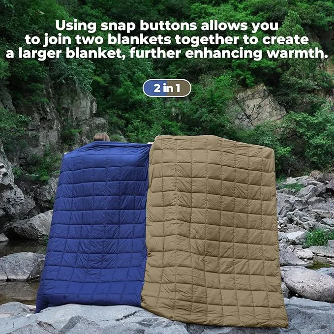 KingCamp Lightweight Camping Blanket - Multifunctional and Warm Quilt with Snap Button, Water Repellent, for Travel, Airplane, Hiking, Picnic