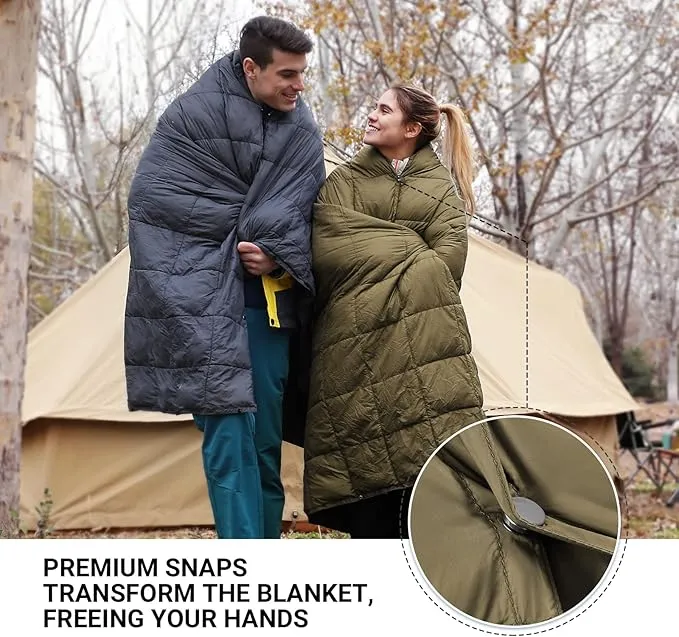 KingCamp Lightweight Camping Blanket, Multifunctional Wearable Warm Compact Water-Resistant Blanket for Cold Weather, Travel, Outdoor, Hiking, Backpacking, Stadium, 620 FP, Olive