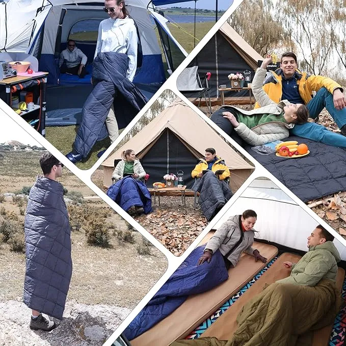 KingCamp Lightweight Camping Blanket, Multifunctional Wearable Warm Compact Water-Resistant Blanket for Cold Weather, Travel, Outdoor, Hiking, Backpacking, Stadium, 620 FP, Olive