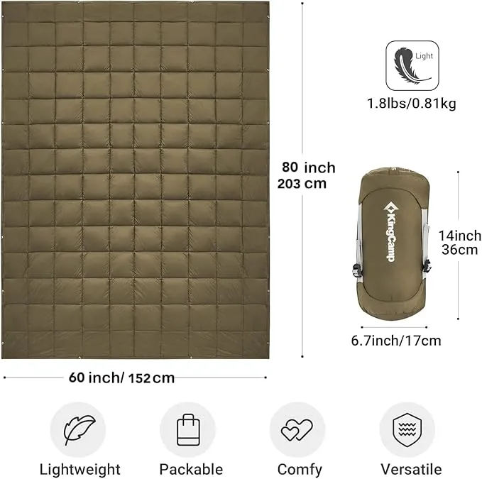 KingCamp Lightweight Camping Blanket, Multifunctional Wearable Warm Compact Water-Resistant Blanket for Cold Weather, Travel, Outdoor, Hiking, Backpacking, Stadium, 620 FP, Olive