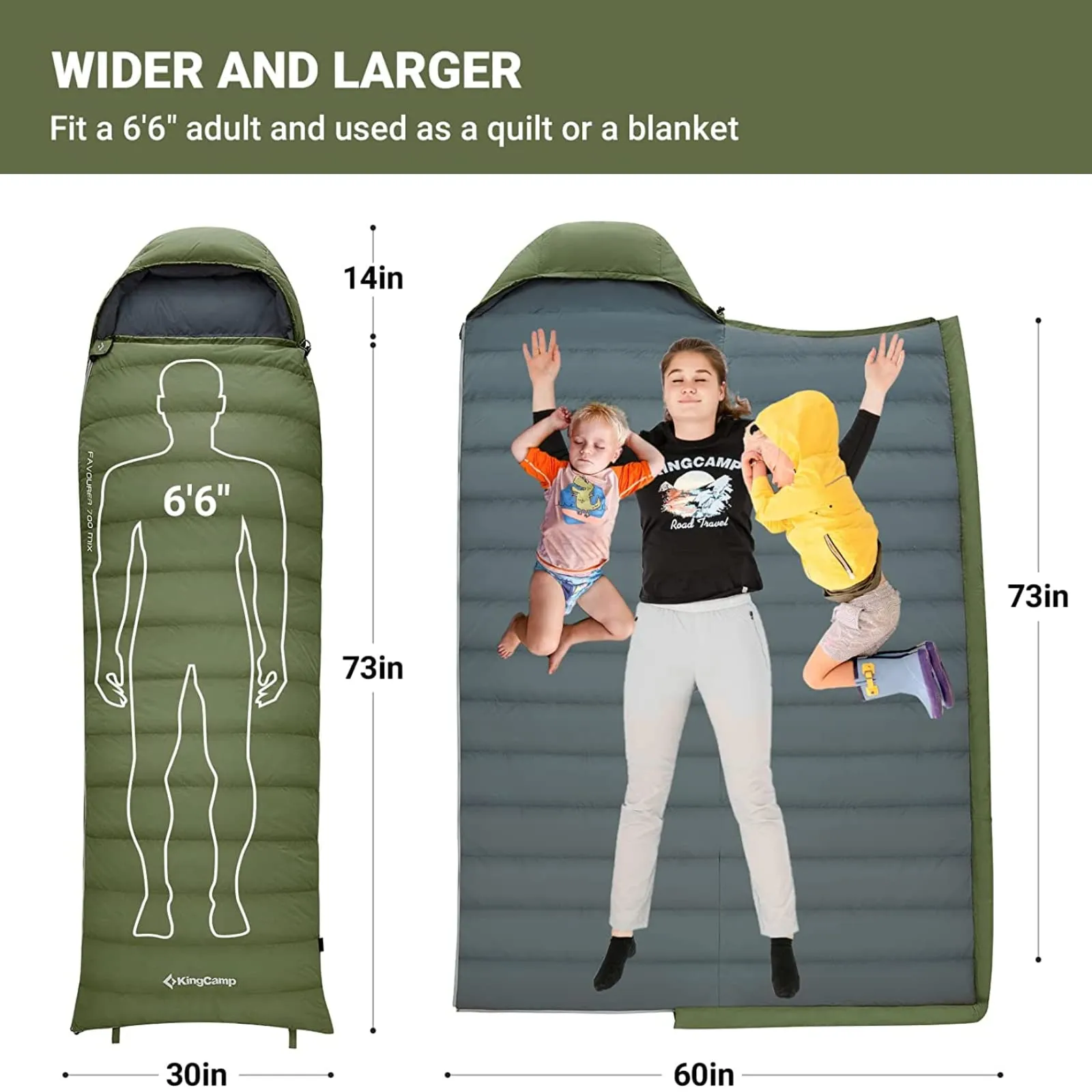 KingCamp Lightweight Down Sleeping Bag-Envelope With Hood