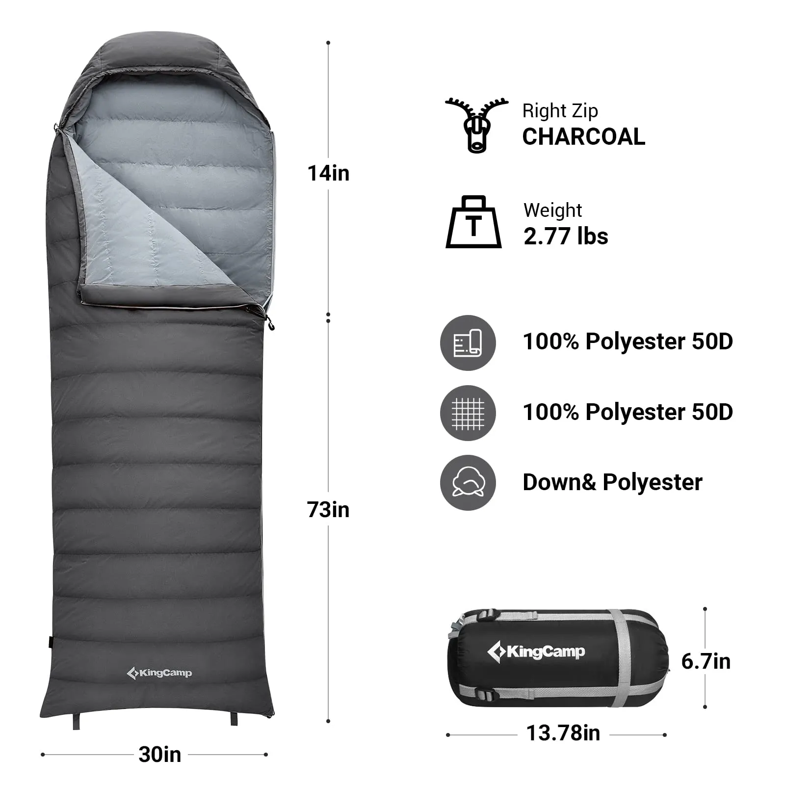 KingCamp Lightweight Down Sleeping Bag-Envelope With Hood