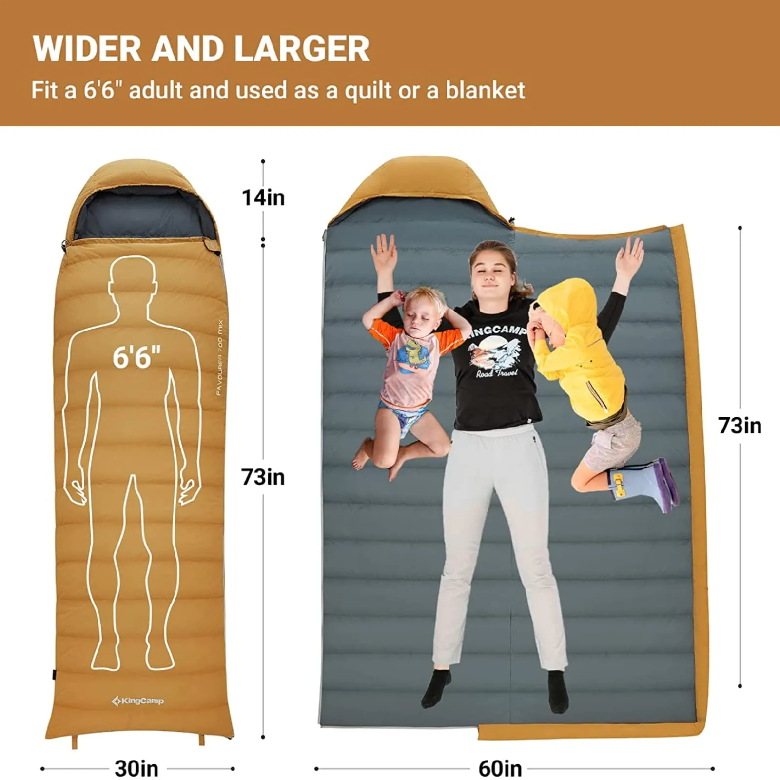 KingCamp Lightweight Down Sleeping Bag-Envelope With Hood