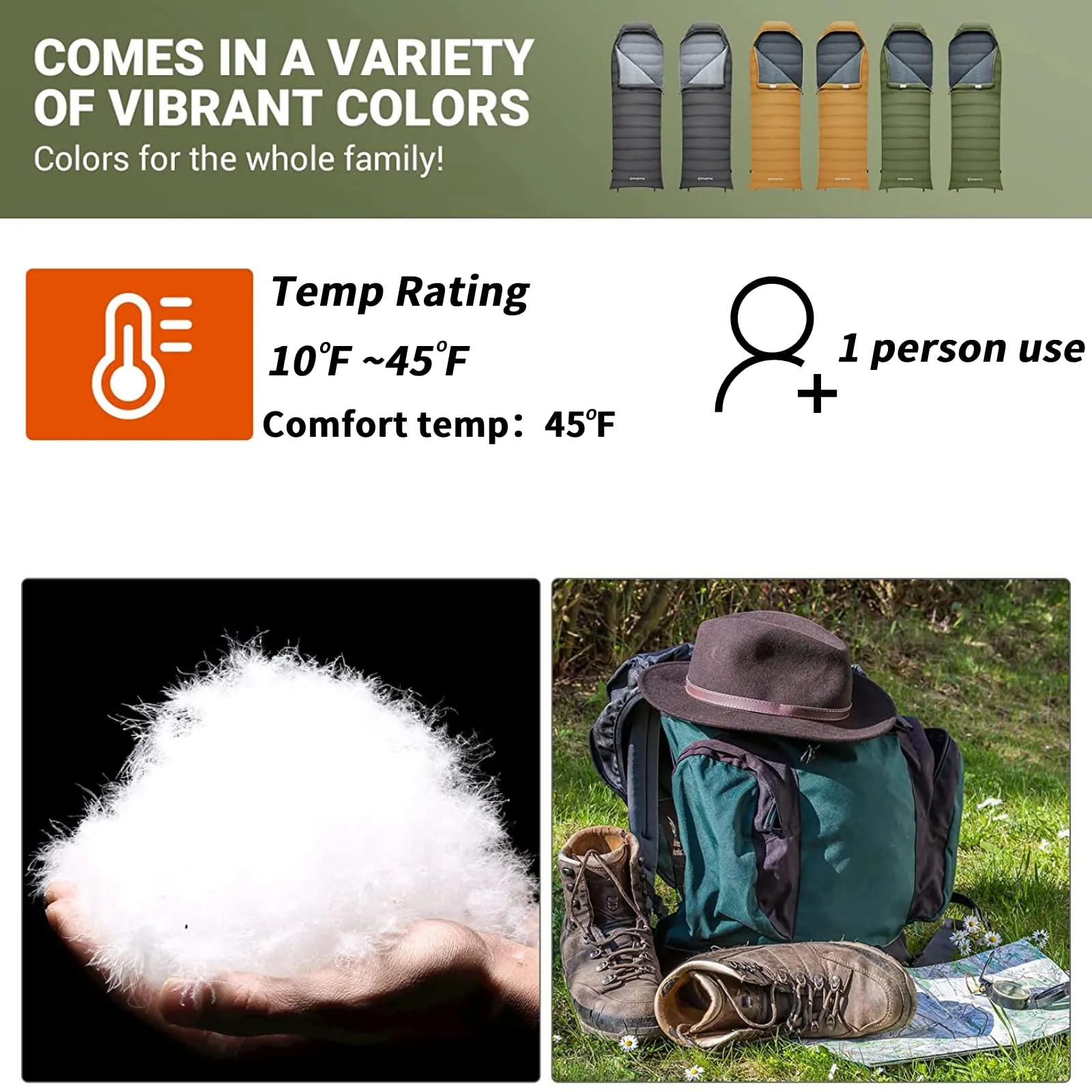 KingCamp Lightweight Down Sleeping Bag-Envelope With Hood