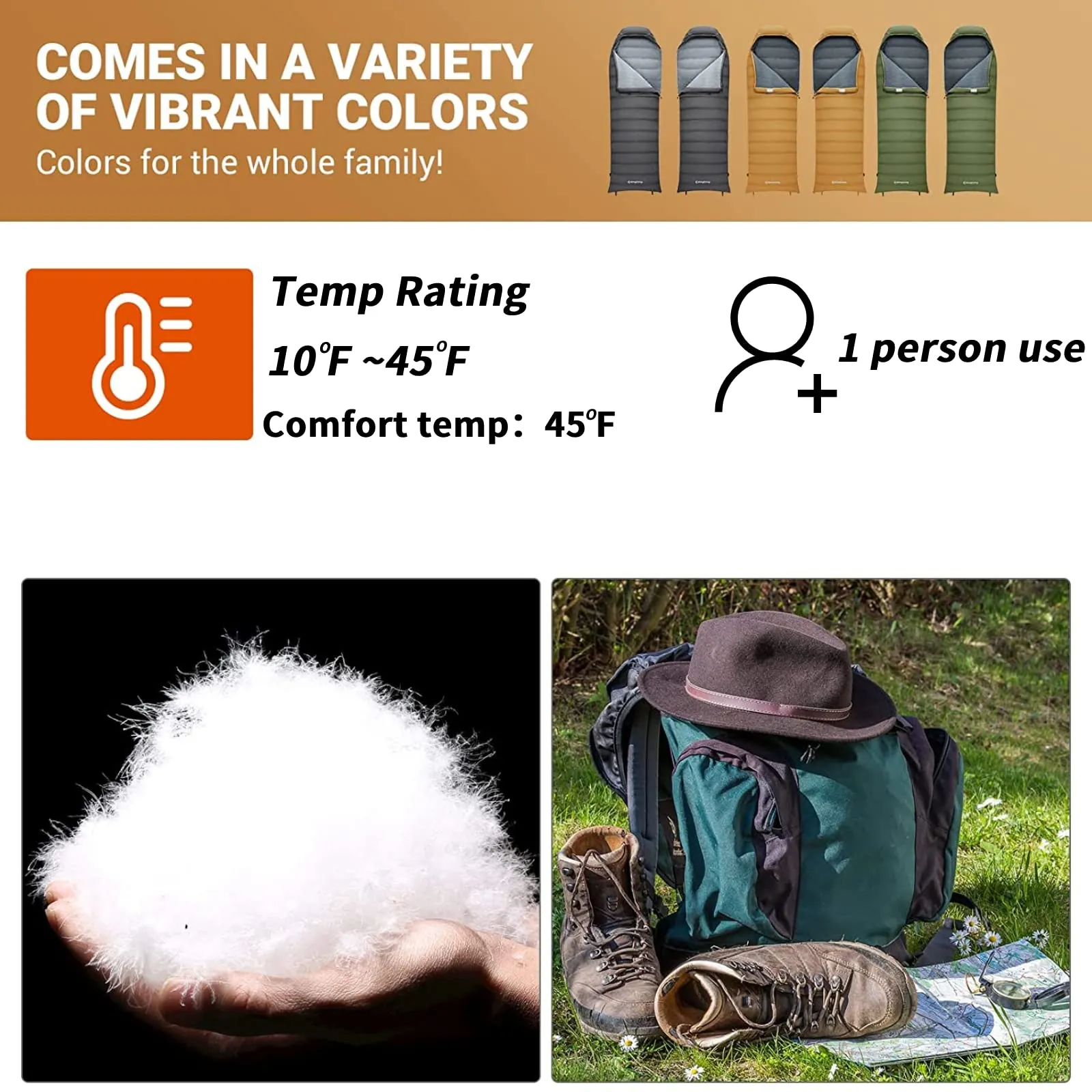 KingCamp Lightweight Down Sleeping Bag-Envelope With Hood