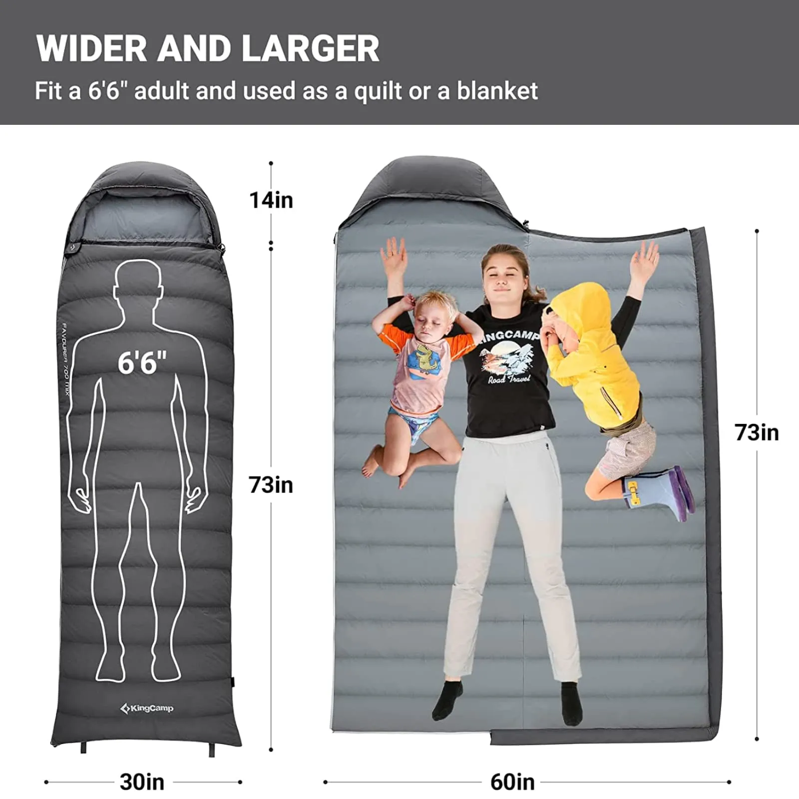 KingCamp Lightweight Down Sleeping Bag-Envelope With Hood