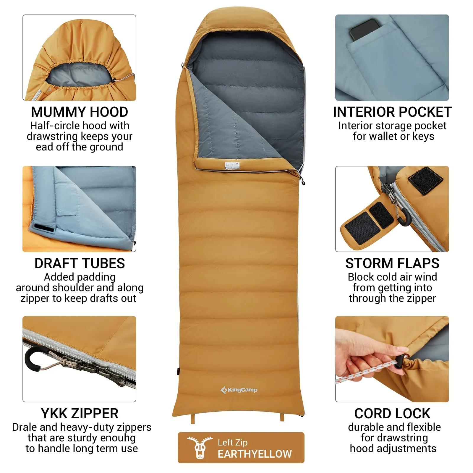 KingCamp Lightweight Down Sleeping Bag-Envelope With Hood