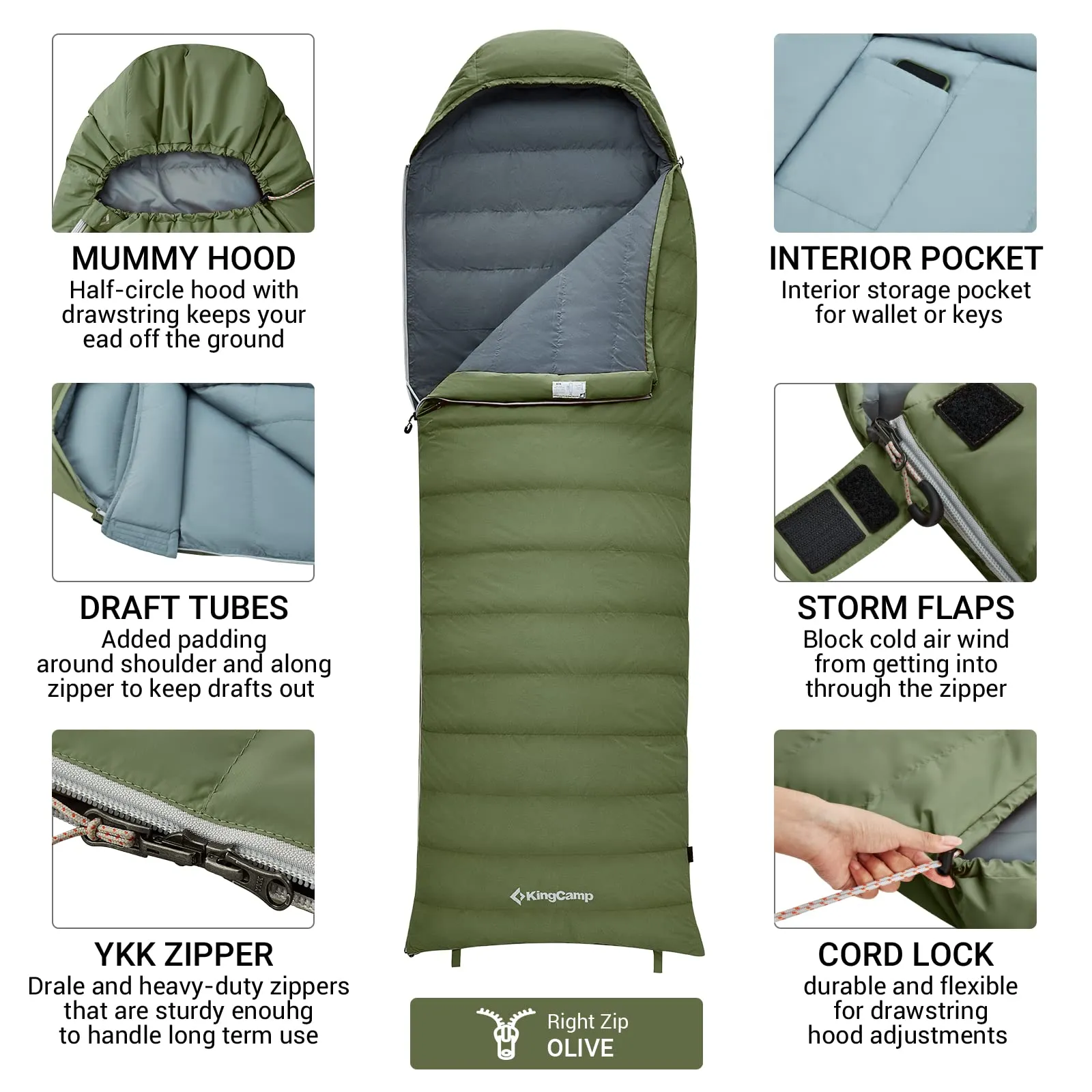 KingCamp Lightweight Down Sleeping Bag-Envelope With Hood