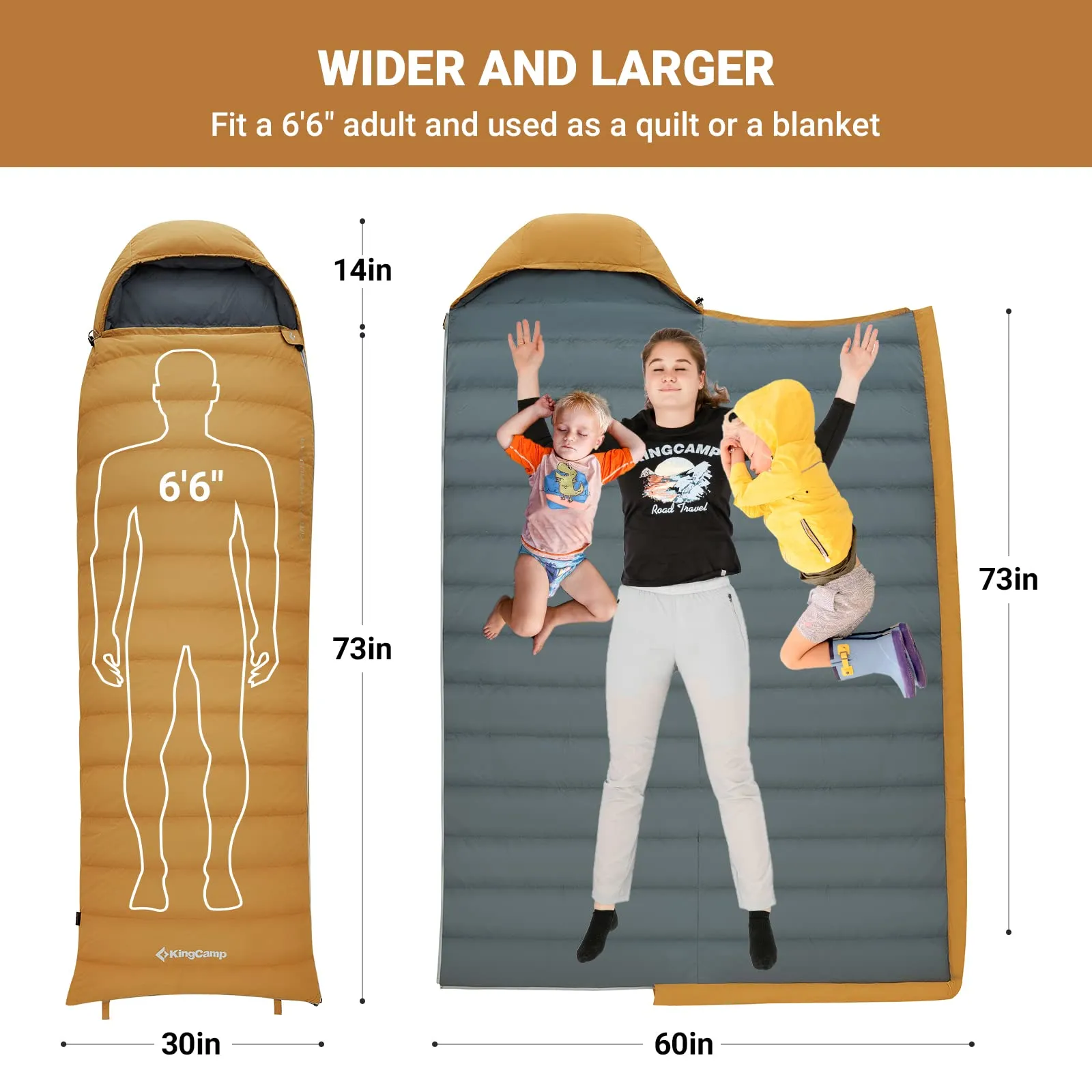 KingCamp Lightweight Down Sleeping Bag-Envelope With Hood