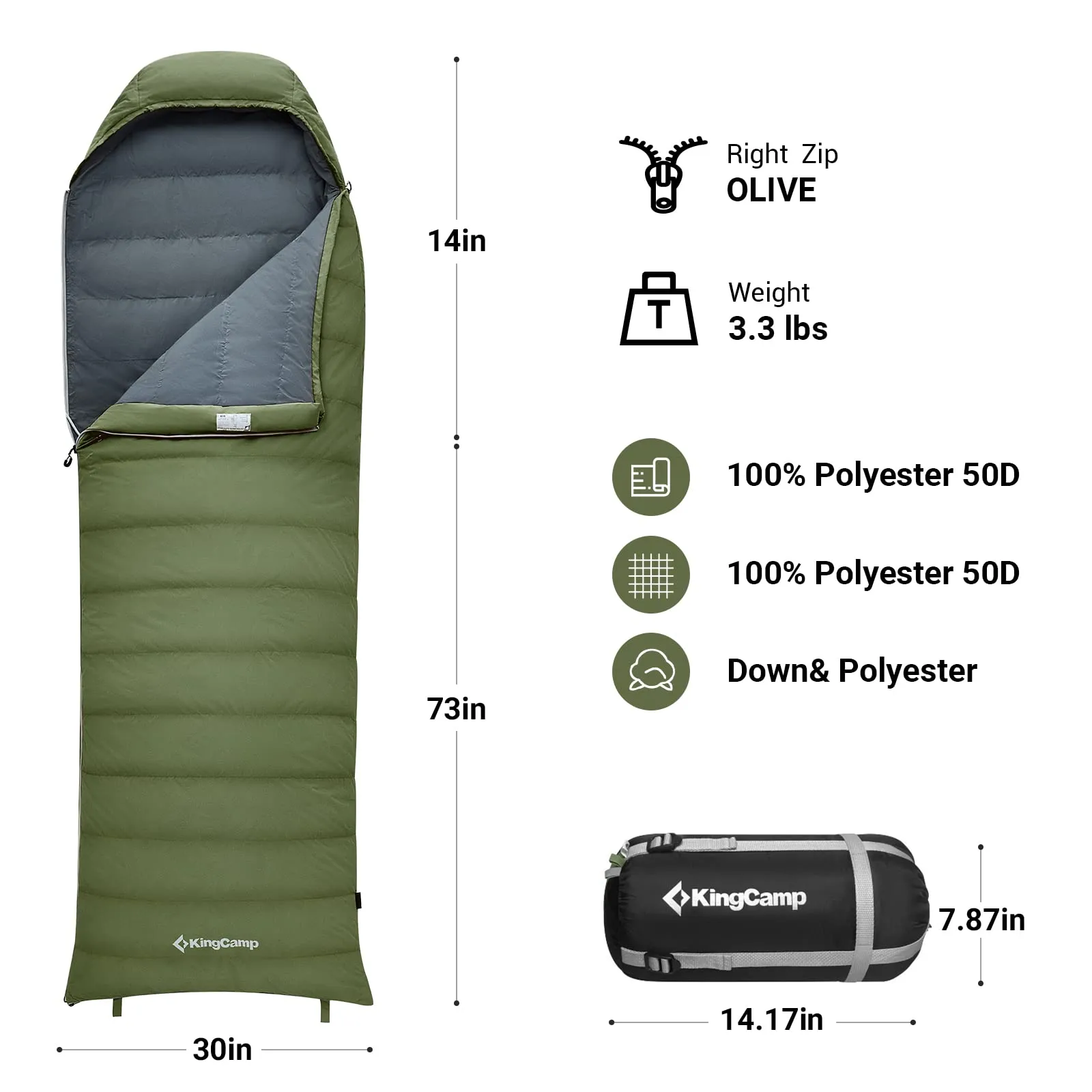KingCamp Lightweight Down Sleeping Bag-Envelope With Hood