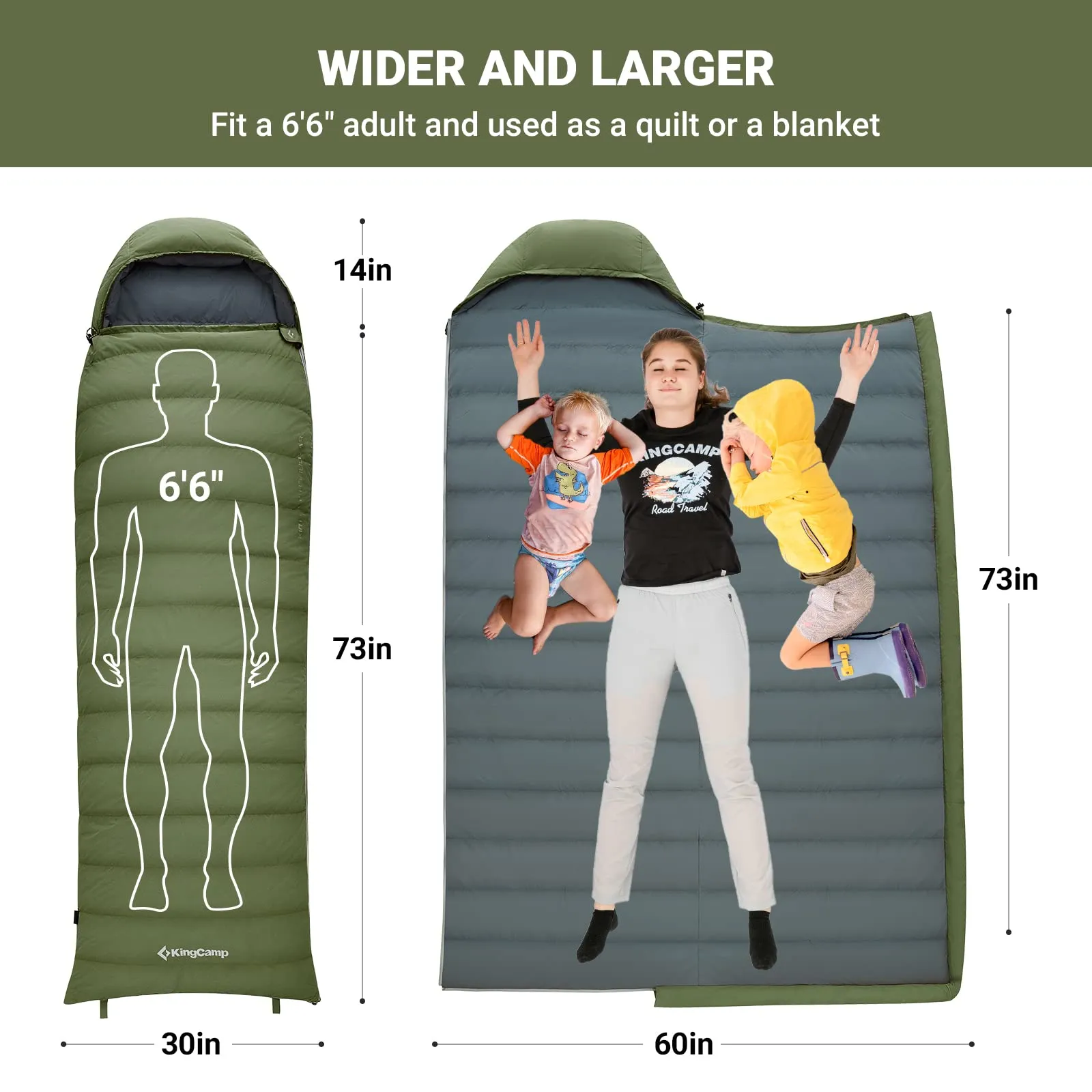 KingCamp Lightweight Down Sleeping Bag-Envelope With Hood