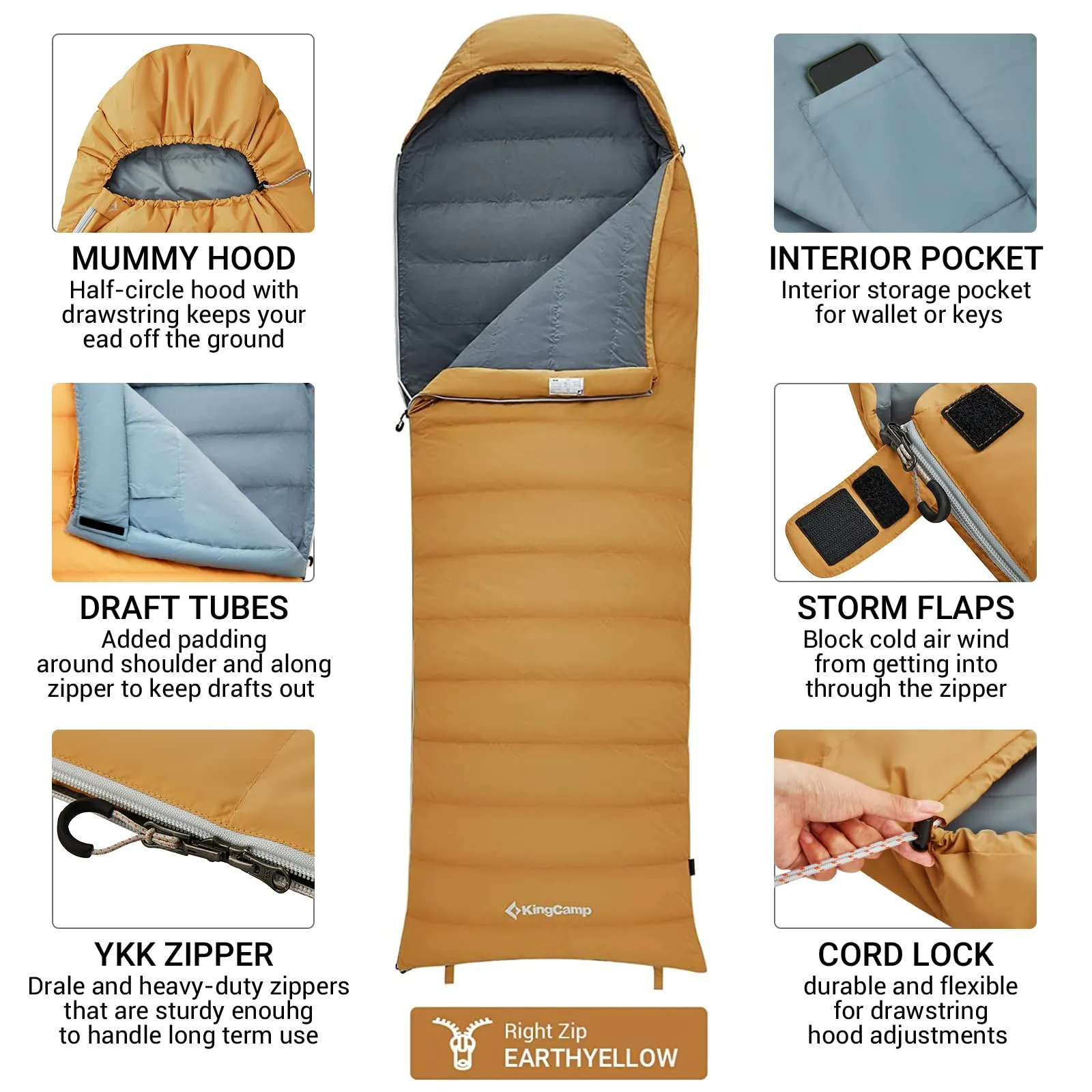 KingCamp Lightweight Down Sleeping Bag-Envelope With Hood