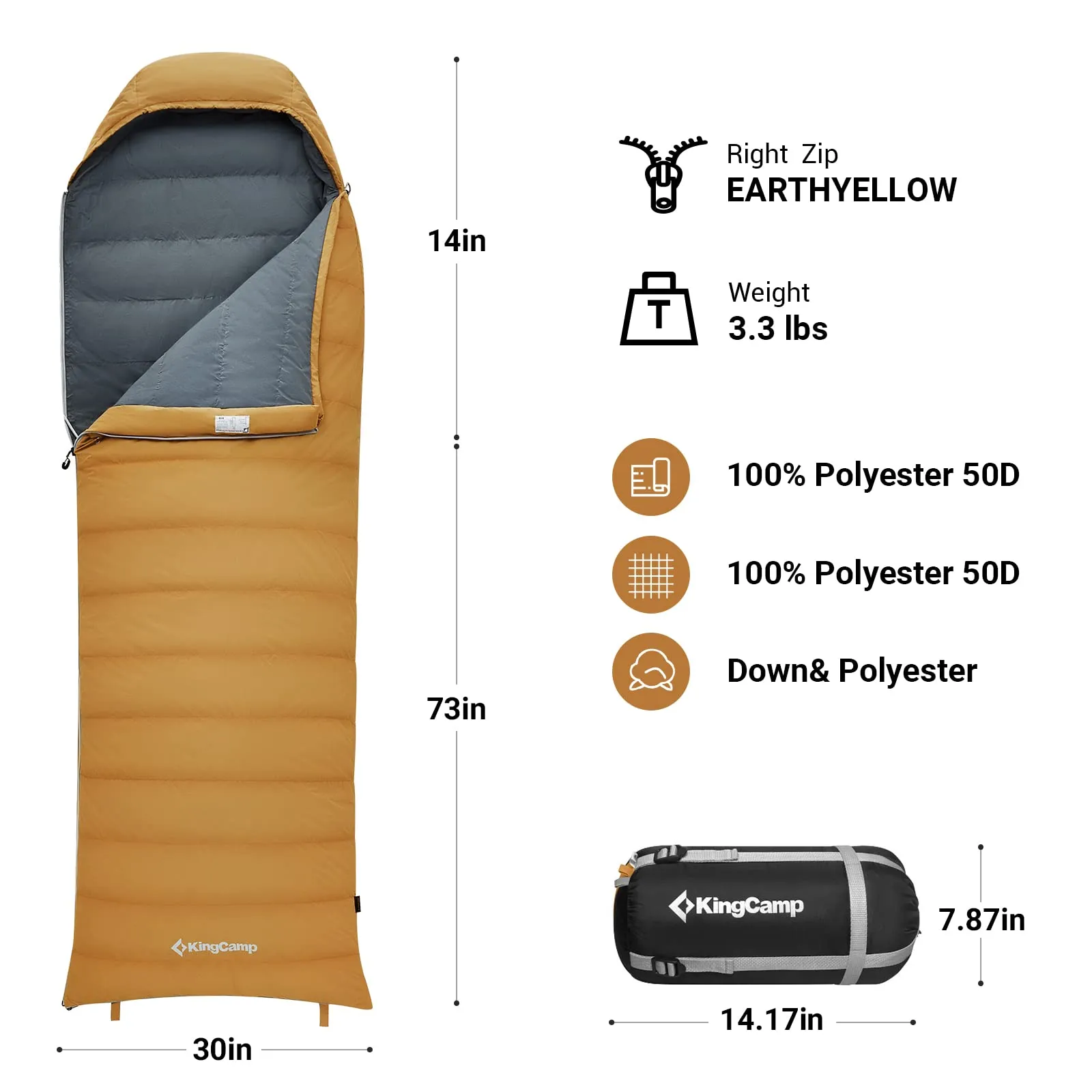 KingCamp Lightweight Down Sleeping Bag-Envelope With Hood