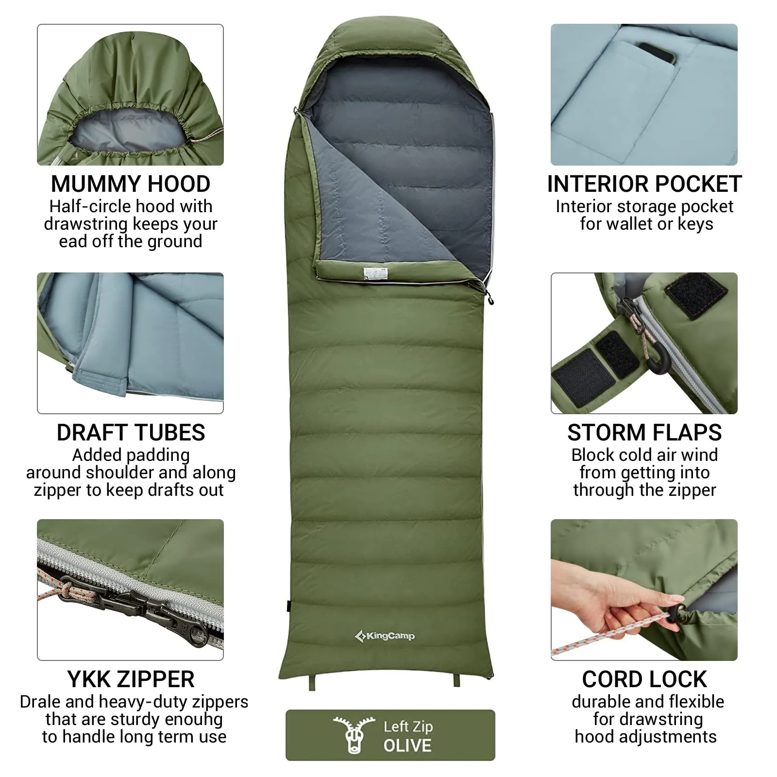 KingCamp Lightweight Down Sleeping Bag-Envelope With Hood