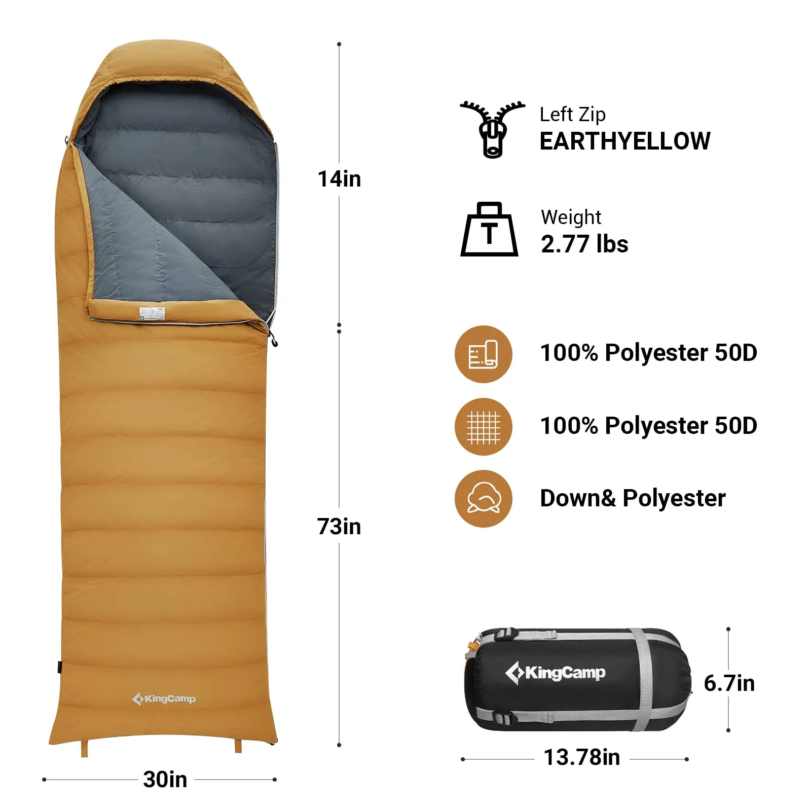 KingCamp Lightweight Down Sleeping Bag-Envelope With Hood