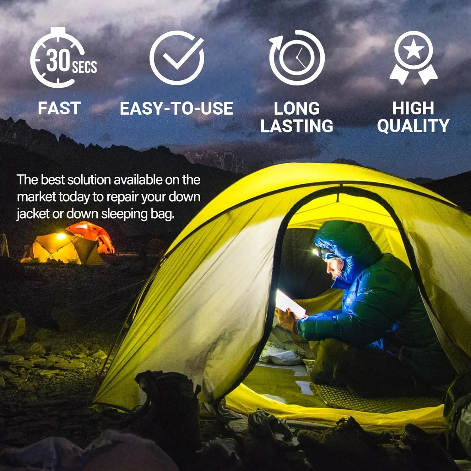 Kit-in-a-Tin - Repair Patches and Goose Down Top-Up for Down Jackets and Sleeping Bags