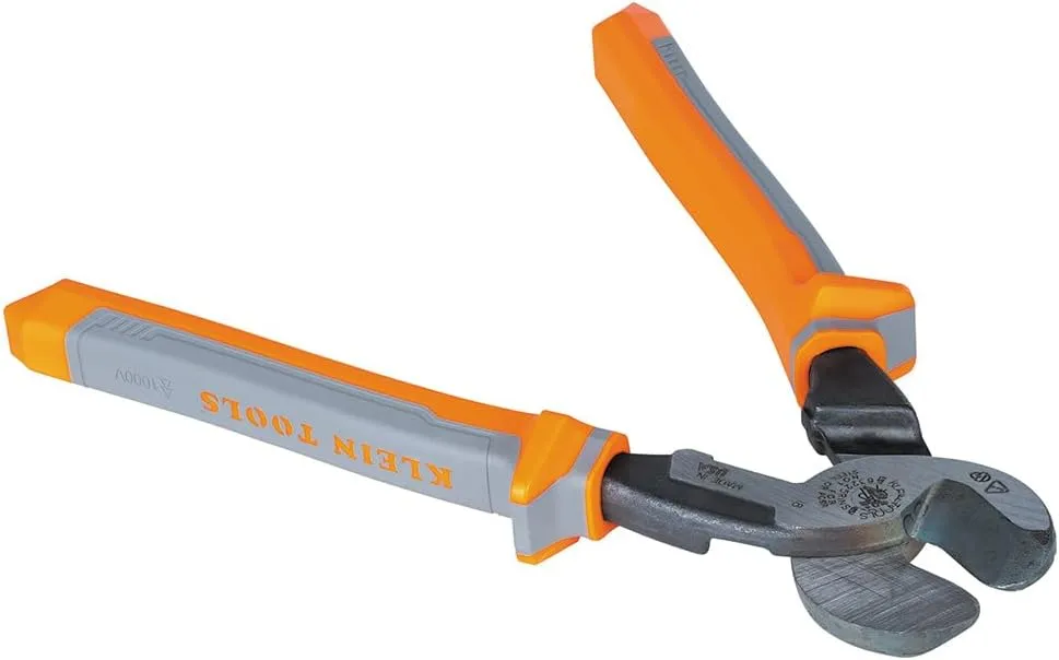 Klein Tools 63225RINS Insulated High-Leverage Precision Cable Cutter, Made in USA, for Aluminum, Copper and Communications Cable, 9-Inch