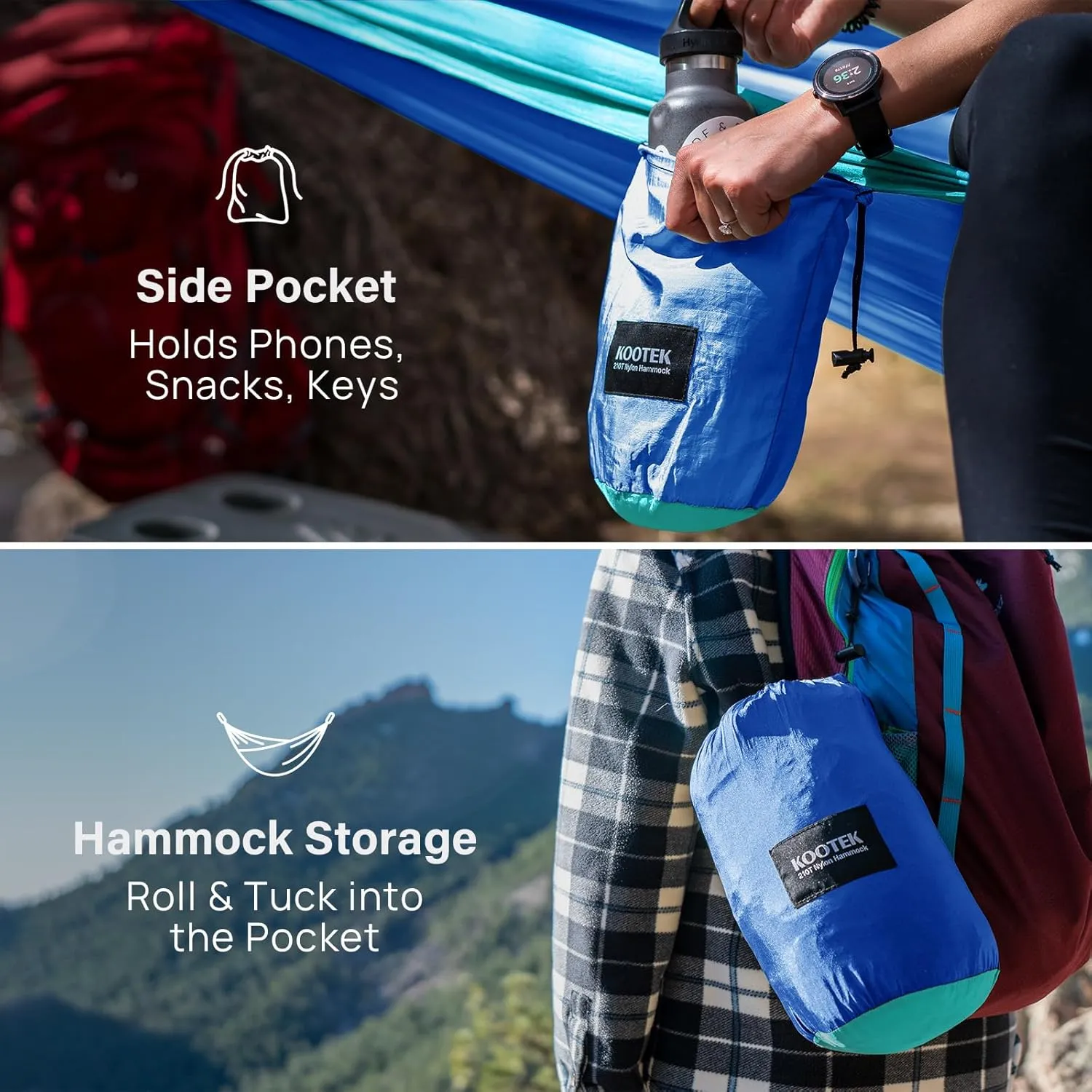 Kootek Camping Hammock 500 lbs Capacity, Portable Hammocks with Tree Straps & Attached Carry Bag, Camping Essentials Gear, Perfect for Outside Indoor Hiking Beach Backpack Travel