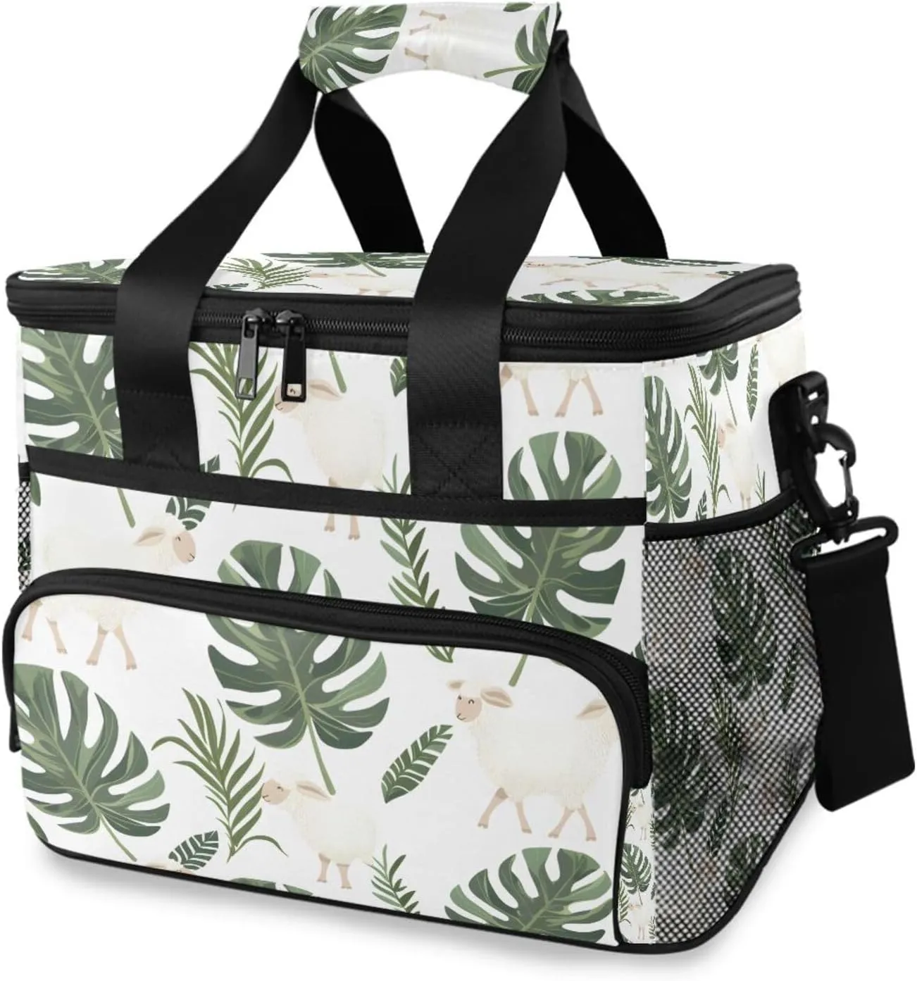 Lamb Palm Leaves Tropical Cooler Bag Insulated Cooler Soft Sided Cooler 24 Can Portable Picnic Bag Large Leakproof Lunch Bag Box for Beach Grocery Camping Travel Car Men Women