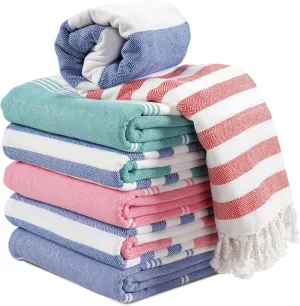 LANE LINEN Beach Towels 6 Pack - Oversized & Pre-Washed Large Beach Towel Set - Stylish Pool Towels for Adults, Quick Dry, Soft & Lightweight Lightweight Travel Towel Pack, 39"x71" - Coastal Harmony