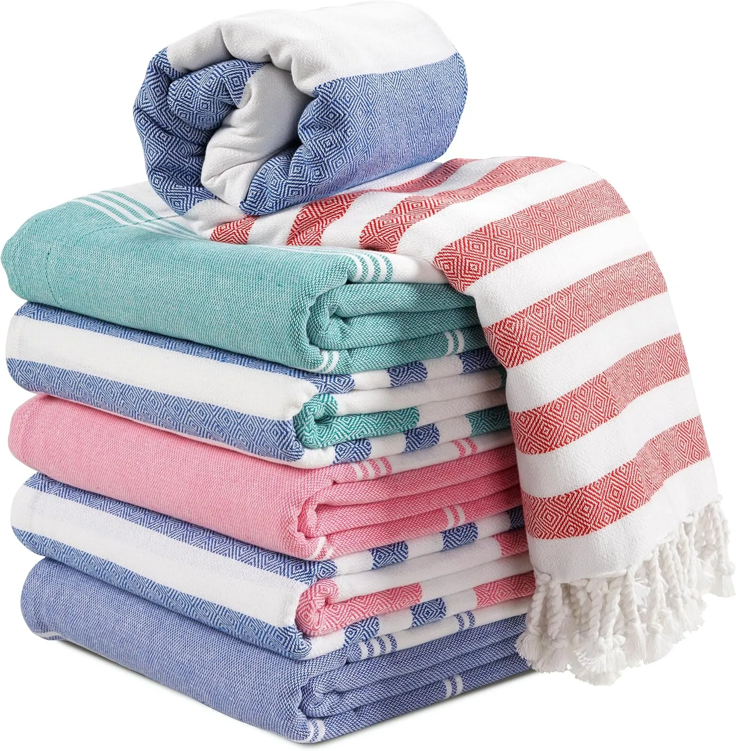 LANE LINEN Beach Towels 6 Pack - Oversized & Pre-Washed Large Beach Towel Set - Stylish Pool Towels for Adults, Quick Dry, Soft & Lightweight Lightweight Travel Towel Pack, 39"x71" - Coastal Harmony