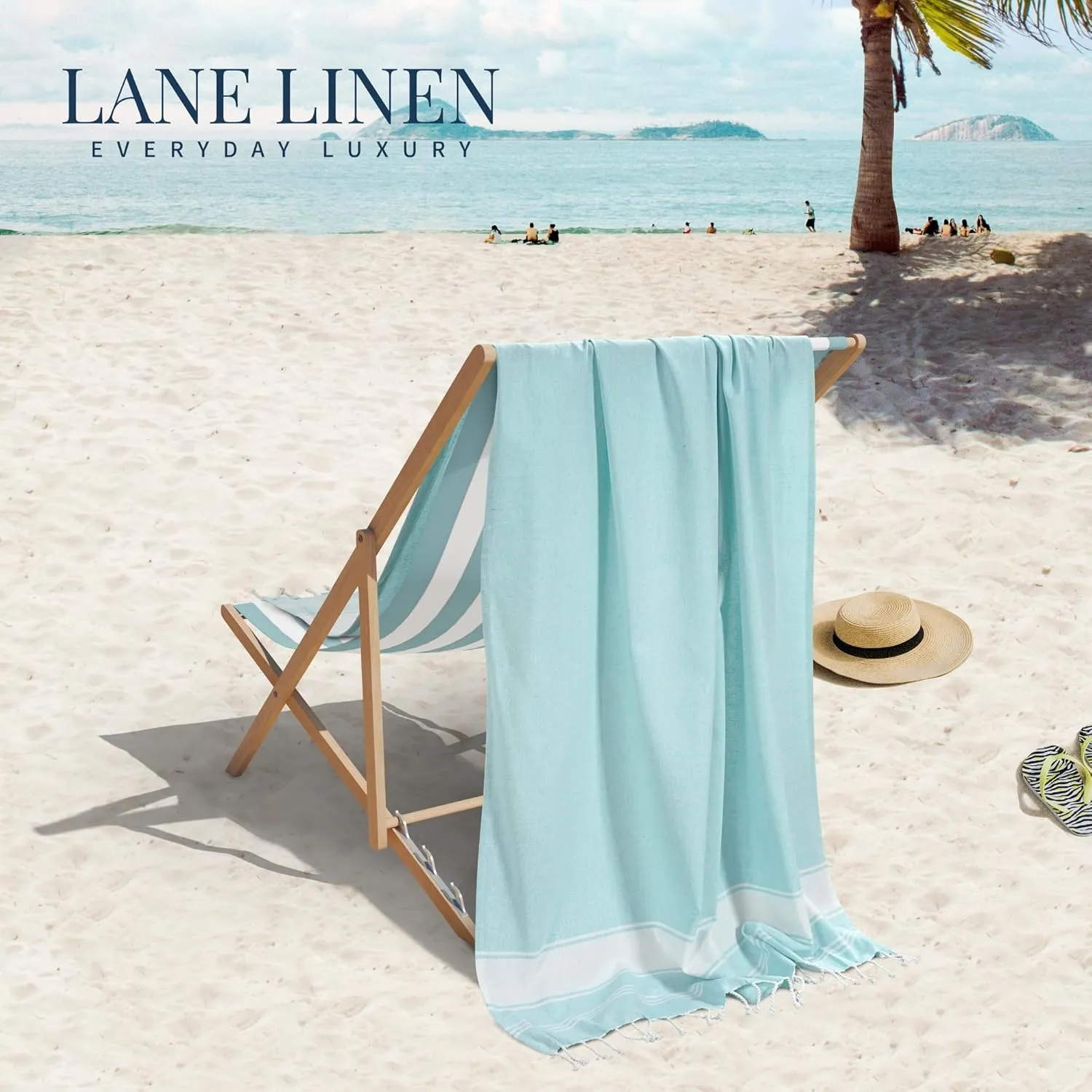 LANE LINEN Oversized Beach Towel - Beach Towels 4 Pack, Pre-Washed Pool Towel, Extra Large Beach Towel, Quick Dry & Sand Free, Lightweight Travel Towel, 39"x71" - Aqua