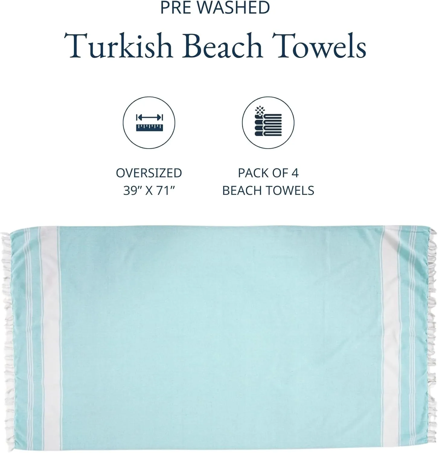 LANE LINEN Oversized Beach Towel - Beach Towels 4 Pack, Pre-Washed Pool Towel, Extra Large Beach Towel, Quick Dry & Sand Free, Lightweight Travel Towel, 39"x71" - Aqua