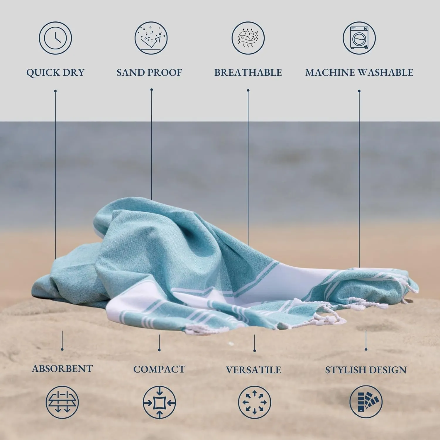 LANE LINEN Oversized Beach Towel - Beach Towels 4 Pack, Pre-Washed Pool Towel, Extra Large Beach Towel, Quick Dry & Sand Free, Lightweight Travel Towel, 39"x71" - Aqua