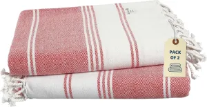LANE LINEN Turkish Beach Towel 2 Pack, Oversized Beach Towel 39"x71", Lightweight Beach Essentials for Women, Large Pool Towel, Absorbent & Quick Dry, Sand Free Beach Towel - Hibiscus