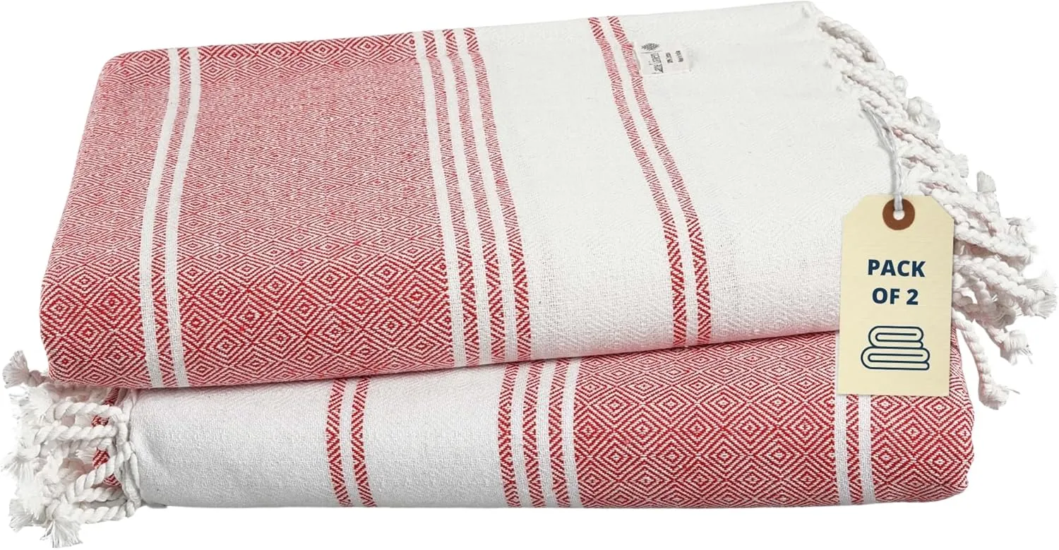 LANE LINEN Turkish Beach Towel 2 Pack, Oversized Beach Towel 39"x71", Lightweight Beach Essentials for Women, Large Pool Towel, Absorbent & Quick Dry, Sand Free Beach Towel - Hibiscus