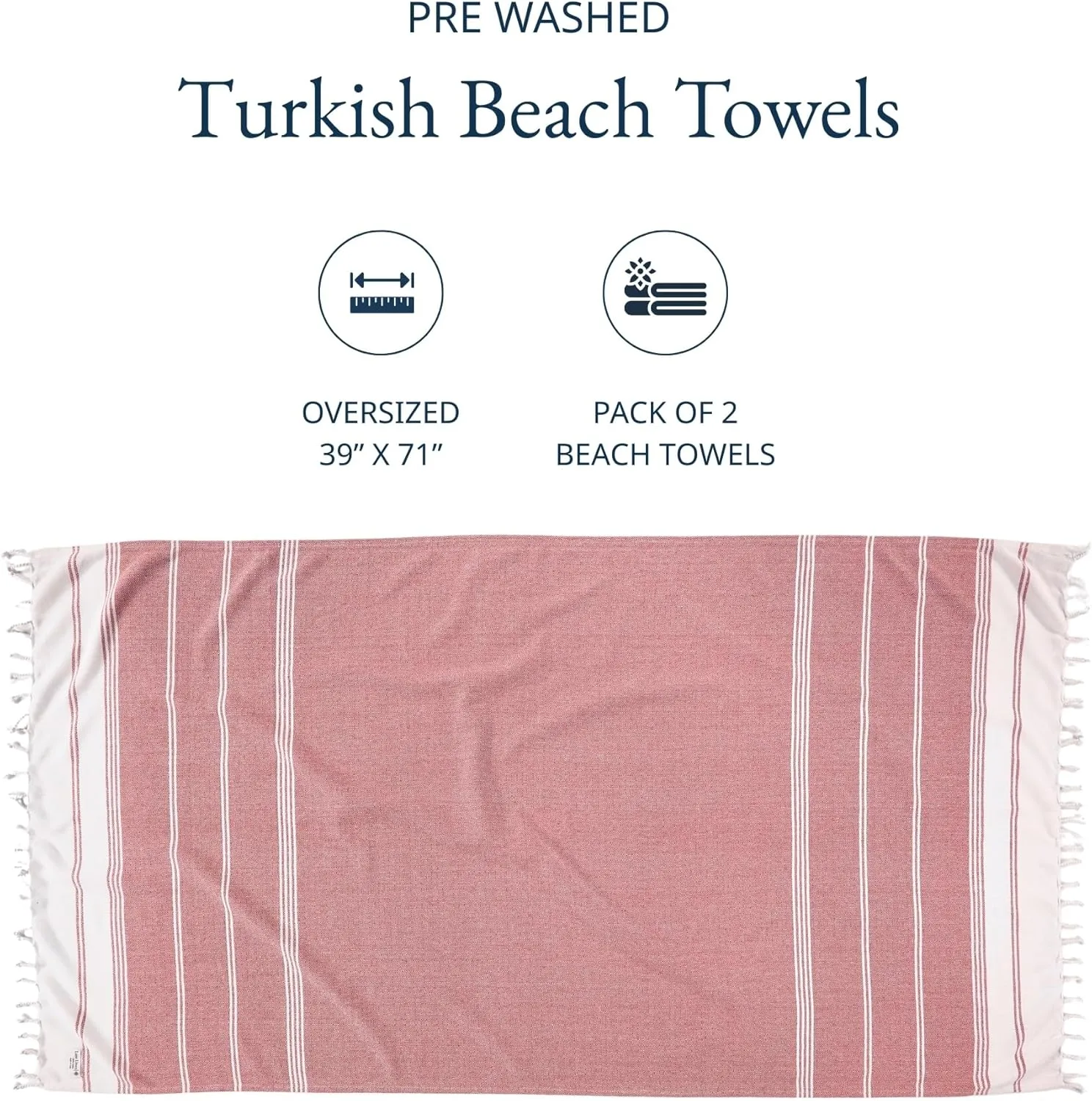 LANE LINEN Turkish Beach Towel 2 Pack, Oversized Beach Towel 39"x71", Lightweight Beach Essentials for Women, Large Pool Towel, Absorbent & Quick Dry, Sand Free Beach Towel - Hibiscus