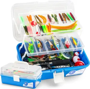 Large 3 Layers Tackle Box with Tackle Included, 432Pcs Fishing Lures Kit Contains Pliers, Crankbait, Hooks, Weights & Accessories, Fishing Gear Bait Lure Gifts for Men Bass Freshwater (Blue)