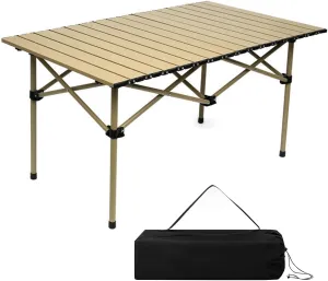 Large Folding Camping Table, Portable Aluminum Roll-up Picnic Backpacking Table with Carry Bag, Lightweight Outdoor Foldable Table for BBQ Travel Party Beach, 4-6 Person ( Color : Yellow , Size : 38"x
