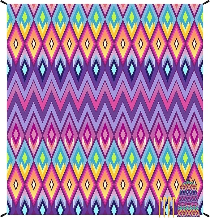 Large Oversized Beach Blanket, Sandproof Waterproof Beach Mat for 4-6 People with 4 Stakes, Polyester Lightweight Picnic Blanket Beach Accessories for Outdoor Travel Camping Hiking
