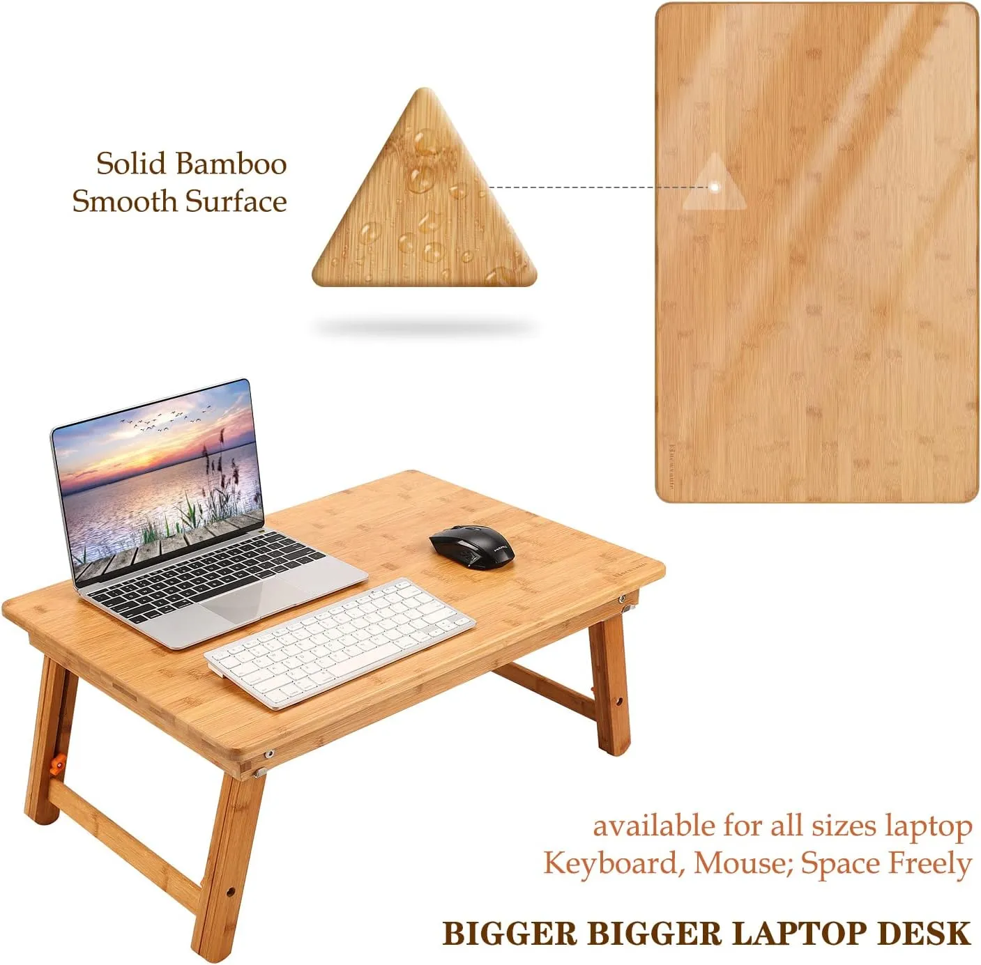 Large Size Laptop Tray Desk Nnewvante 25.6x17.7in Bamboo Floor Desk Low Table Bed Tray Table,Foldable Adjustable Study Writing Gaming Breakfast Serving Floor Table Support 18in Laptop w' 4 Leg Lock