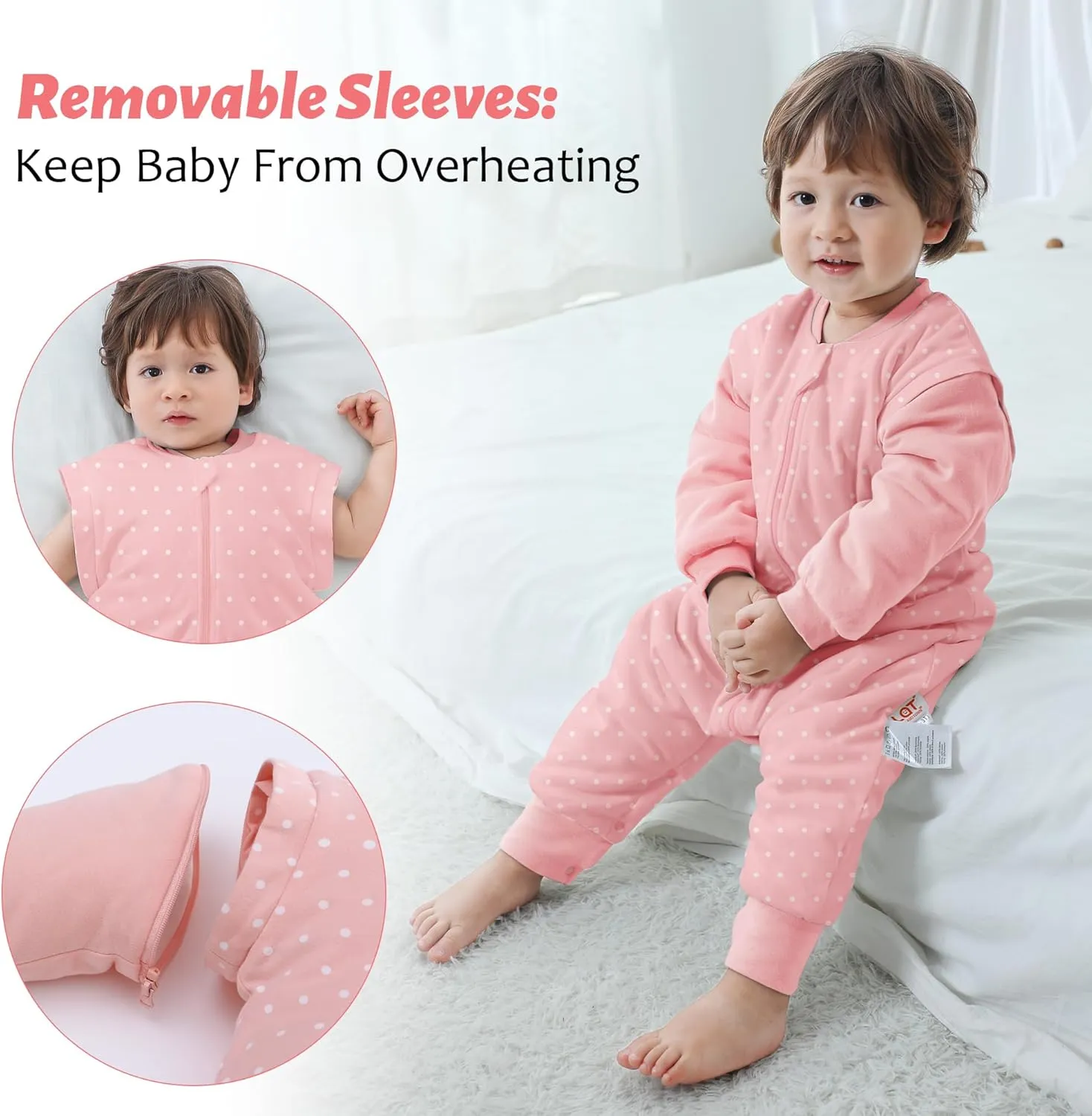 LAT Baby Sleep Bag with Feet Winter, Wearable Blanket, Warm Sack for Toddler Thicken 2.5 TOG-Removable Sleeves