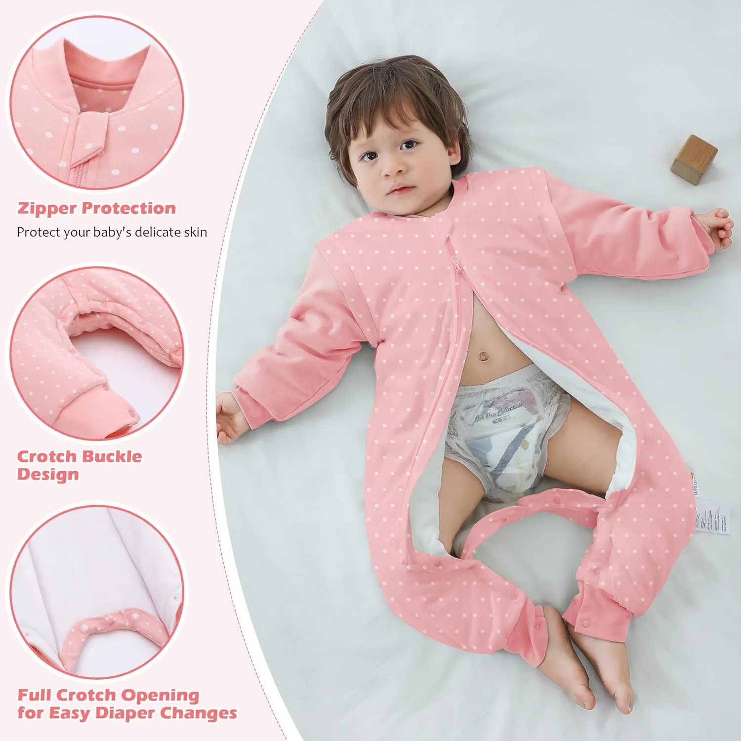 LAT Baby Sleep Bag with Feet Winter, Wearable Blanket, Warm Sack for Toddler Thicken 2.5 TOG-Removable Sleeves