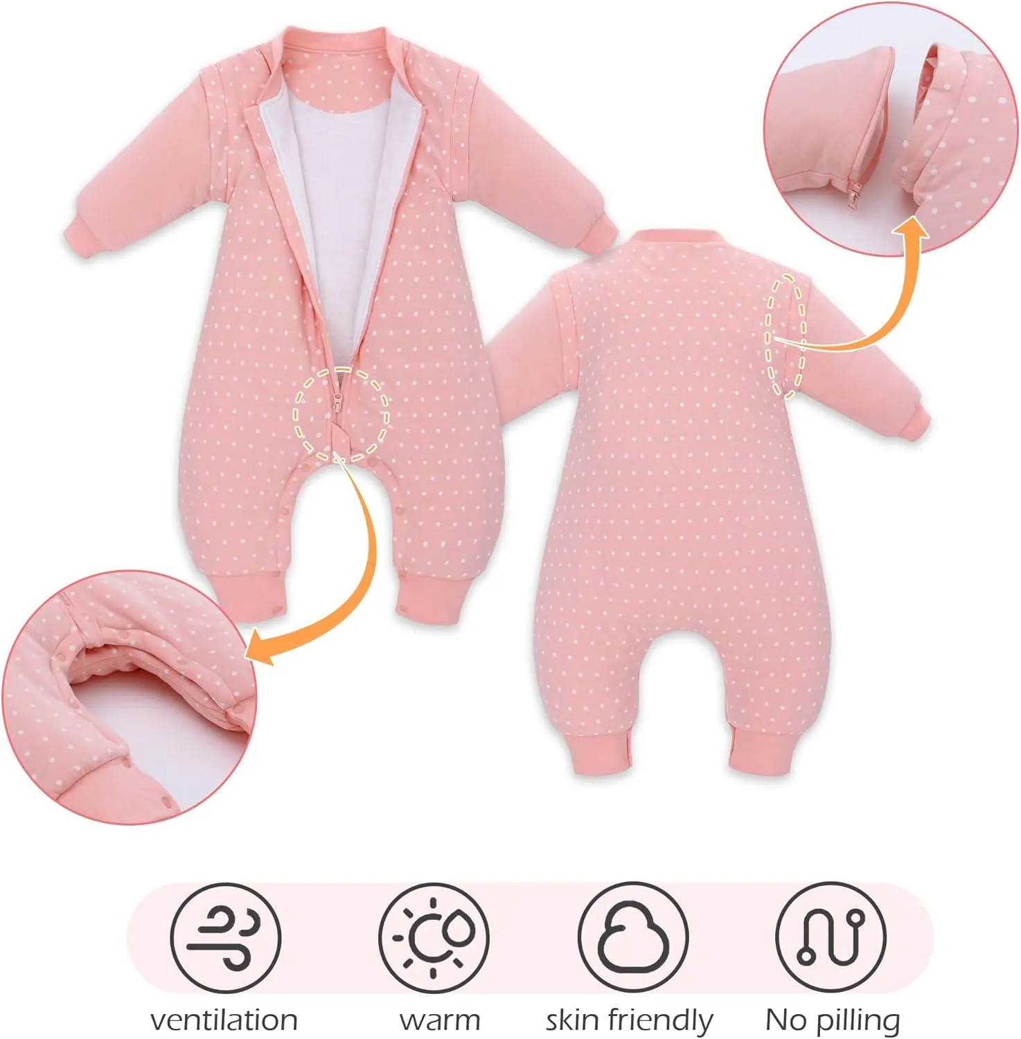 LAT Baby Sleep Bag with Feet Winter, Wearable Blanket, Warm Sack for Toddler Thicken 2.5 TOG-Removable Sleeves